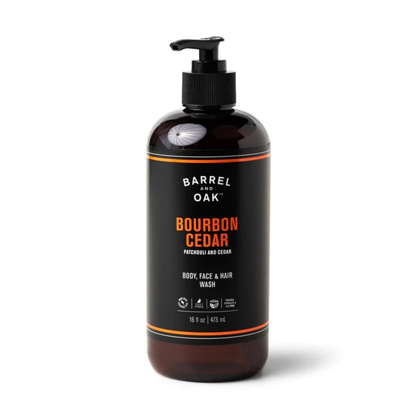Barrel and Oak - All-In-One Body Wash, Men's Soap for Hair, Face, & Body, Essential Oil-Based Scent, Cedarwood & Bourbon, Vegan (Bourbon Cedar, 16 oz)