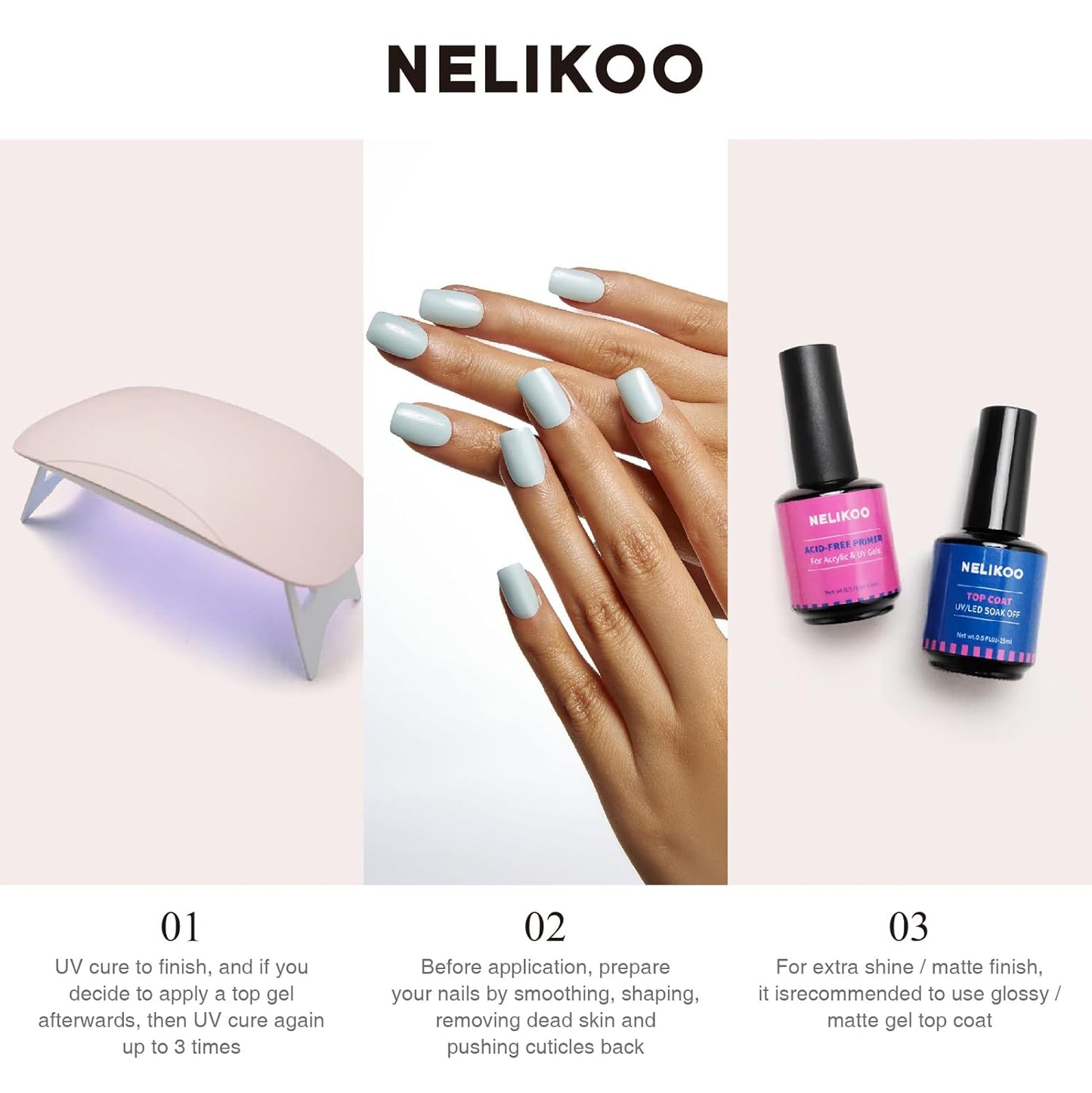 Semi Cured Gel Nail Strips, 20 PCS Gel Nail Stickers Work with UV Light, Salon Quality & Easy to Use - Morandi Purple