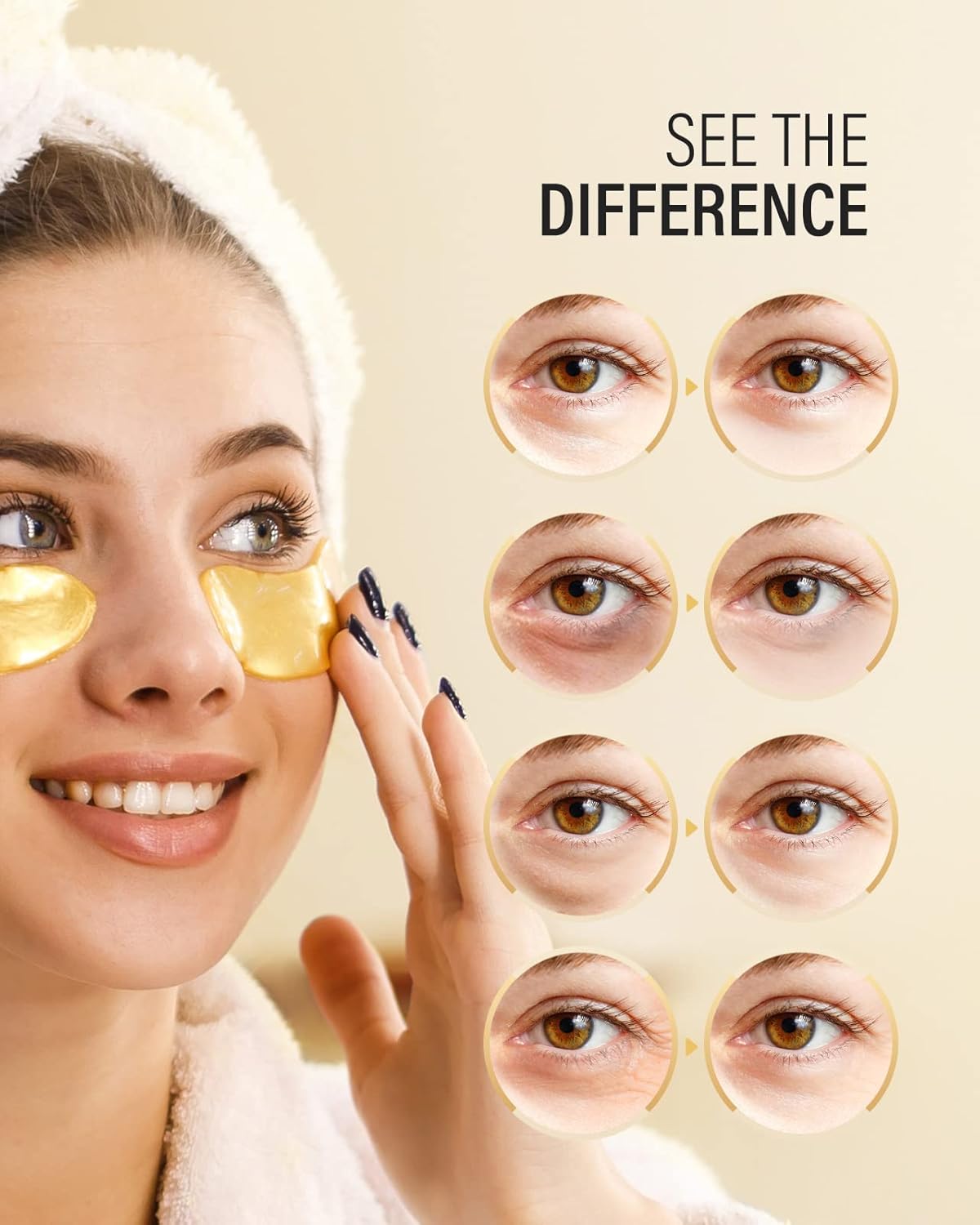 24k Gold Under Eye Patches (20 Pairs), eye mask, Collagen Skin Care Products, Eye Patches for Puffy Eyes, eye masks for dark circles and puffiness