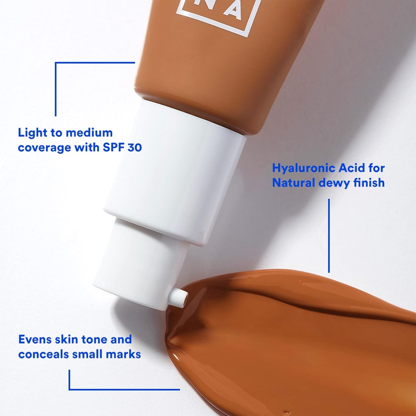 3INA 617 Tinted Moisturizer for Face with SPF 30 - Sand - BB Cream with Light to Medium Coverage - Hyaluronic Acid Moisturizer for All Skin Tones - Vegan, Cruelty and Paraben Free Make Up- 1 oz