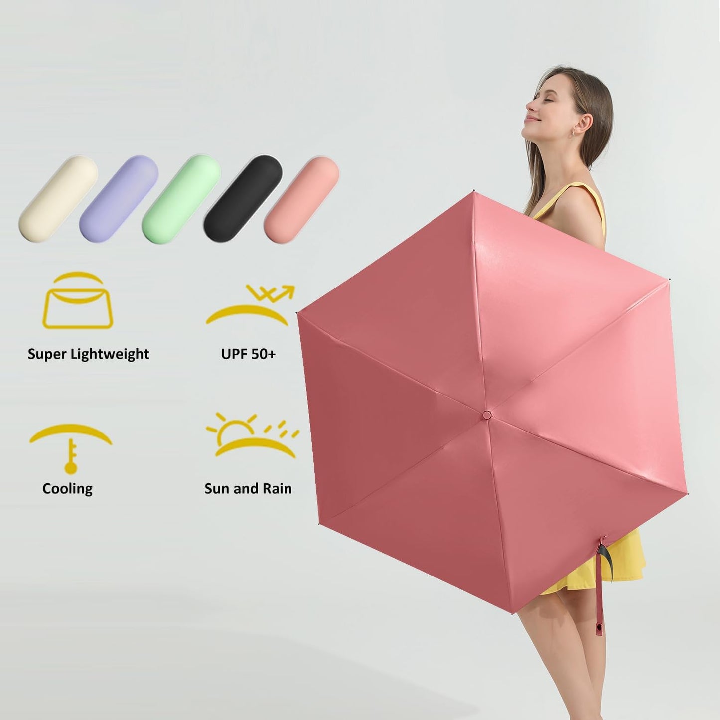 BAODINI Travel Essentials Mini Umbrella for Purse With Case Small Compact UV Sun Protection Lightweight Tiny Pocket Manual Open Close Umbrella for Women Kids and Men Fit Purse Backpack