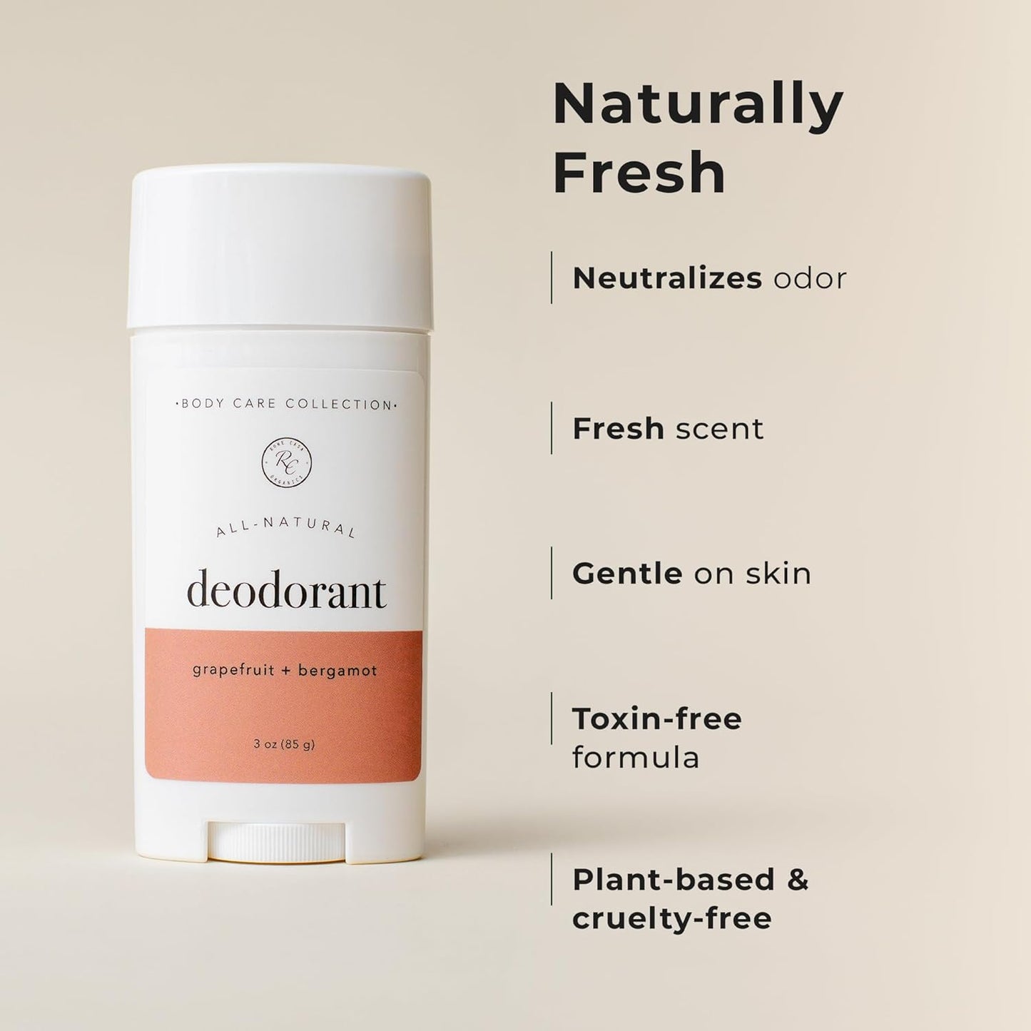 Rowe Casa Organics Grapefruit + Bergamot Deodorant for Men and Women, Sweet and Citrusy Paraben-Free Deodorant Stick with Therapeutic-Grade Essential Oils, 2 oz