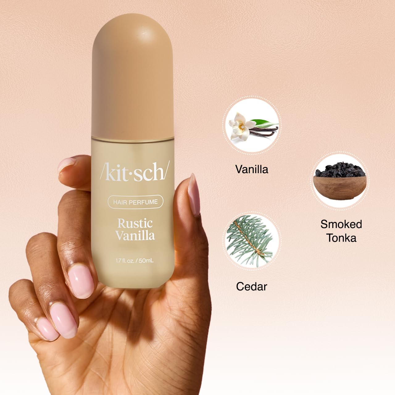 Kitsch Hair Perfume for Women - Rustic Vanilla | Clean, Deodorizing & Patented Odor-Eliminating Technology Hair Spray & Body Mist - Freshen Hair, Pillows - Warm Tonka, Vanilla & Cedar Blend - 50 mL