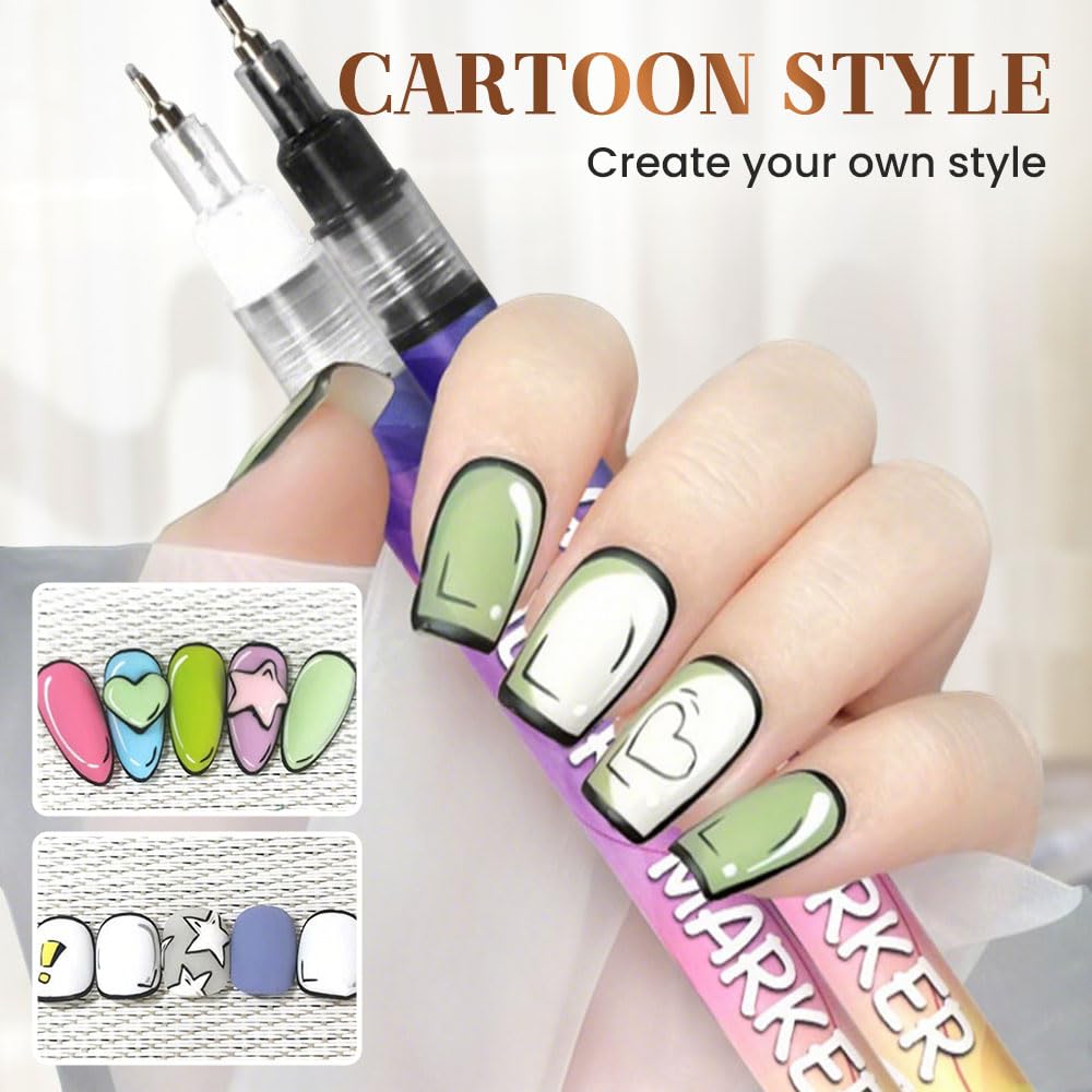 12 Colors Nail Art Pens Set, 3D Nail Art Markers Doodle Pen for Kids Adults, Nail Art Tools for Polishing Dotting Painting Liner DIY (2 set)