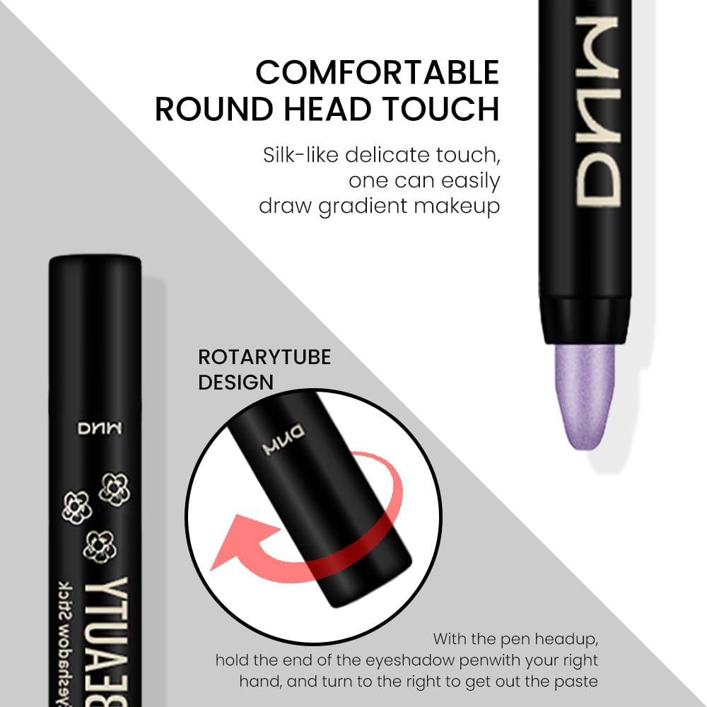 evpct Light Purple Shimmer Cream Eye Shadow Brightener Sticks Set for Eyes, Light Purple Shimmery Matte Pencil Eye shadow Applicator Stick Pen Palette Makeup Waterproof sombras en crema para ojos 08#