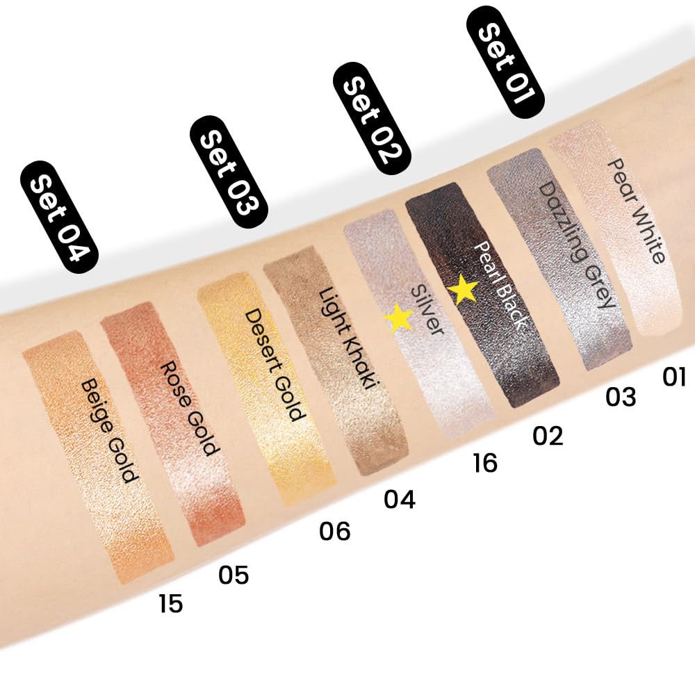 Kaely 2Pcs Cream Eyeshadow Stick Set for Eyes,Dazzling Grey & Silver Shimmer Pen,Eye Brightener Halloween Makeup,sombras para ojos,Smooth Eye Shadow Highlighter Crayon Pencil Waterproof,02+16