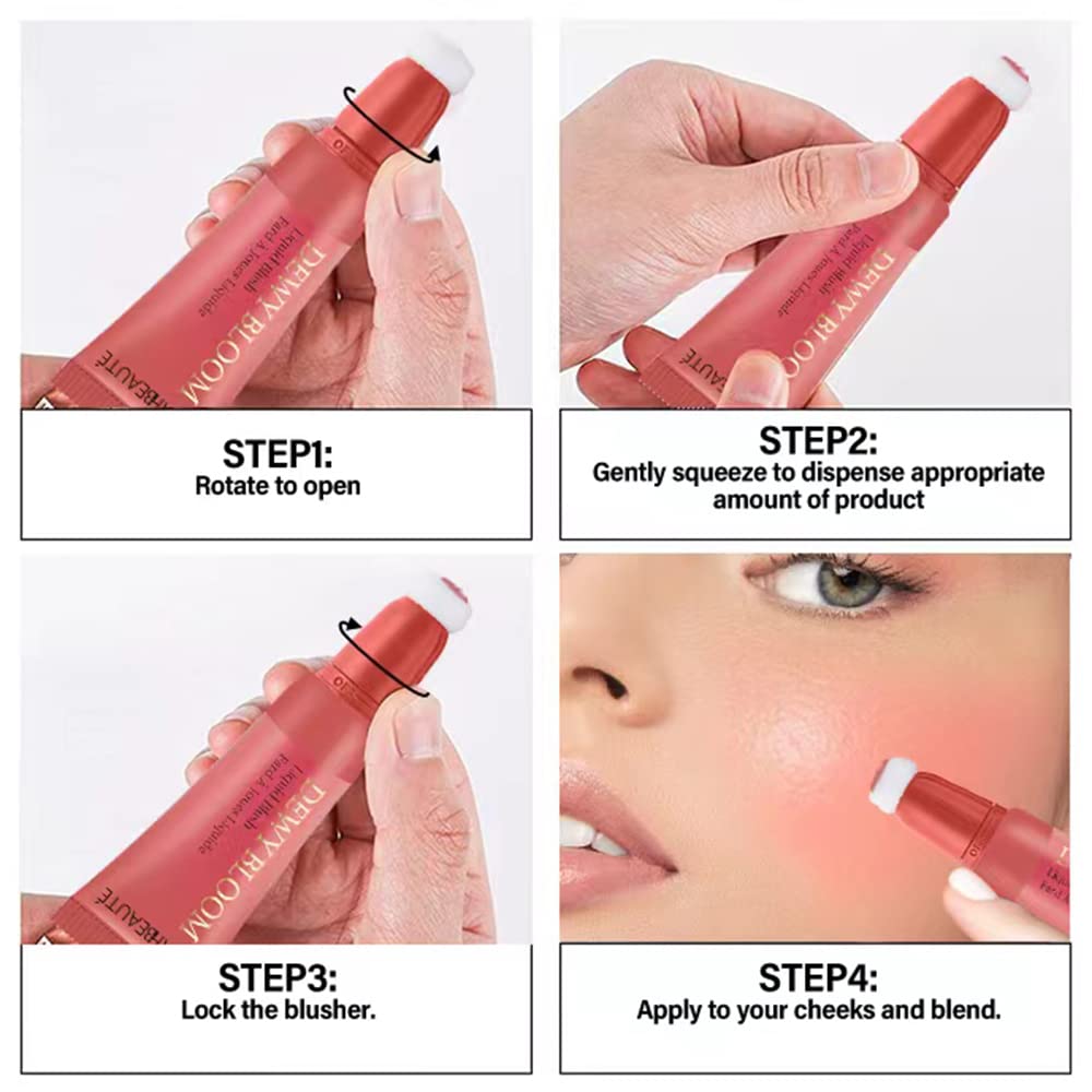 Blush Beauty Wand, Liquid Face Blush Contour Wand with Cushion Applicator, Smooth Cream Blush Wand Natural Matte Finish, Lightweight Blendable Blush Stick Makeup for Cheek,104 Dark Rose