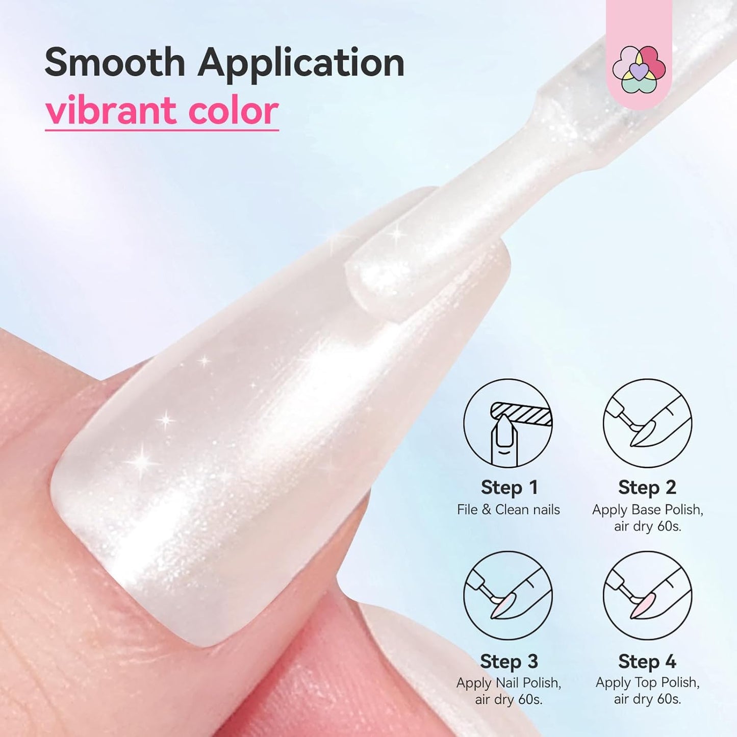 SAVILAND Color Artistry Pearl White Nail Polish - 7 Days Shimmer Aurora Finish Fingernail Polish, Ultra Quick -Dry & Long-Lasting Glossy Toe Nail Lacquer for Salon Manicures & Pedicures DIY Nail Art