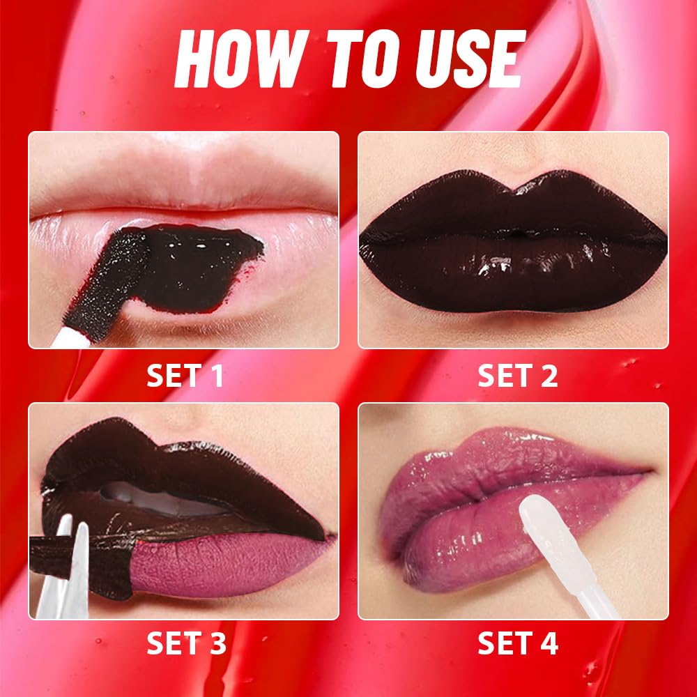 Dark Raspberry Lip Stain Peel Off Lip liner and Lip oil with Tweezer, Dual-Ended Peel Off Lip Stain Tattoo, Highly Pigmented Long Lasting Waterproof, Transfer-proof for All Skin Types, 05#