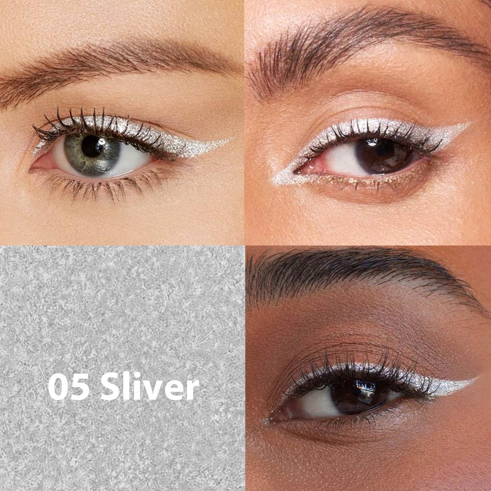 evpct 2Pcs Gold & Silver Color Gel Glitter Eyeliner Pencils Set for Women Waterline Waterproof Smudge Proof lapiz de ojos delineador de ojos contra el agua Eye Liner Makeup