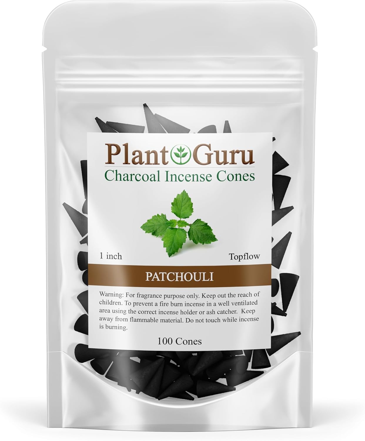 Patchouli Charcoal Incense Cones 1" TOPFLOW - 100 Pack Bulk - Natural Scented Cones Handmade Hand Dipped