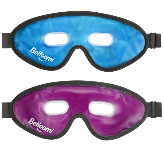 Cooling Eye Mask, Gel Eye Mask Cold Compress for Eyes, Reusable Eye Ice Pack, Cool Relaxation, Comfort Snug Fit, No Freeze, Eye Cover Ice Mask for Home, Office, 2PCS, Blue & Purple