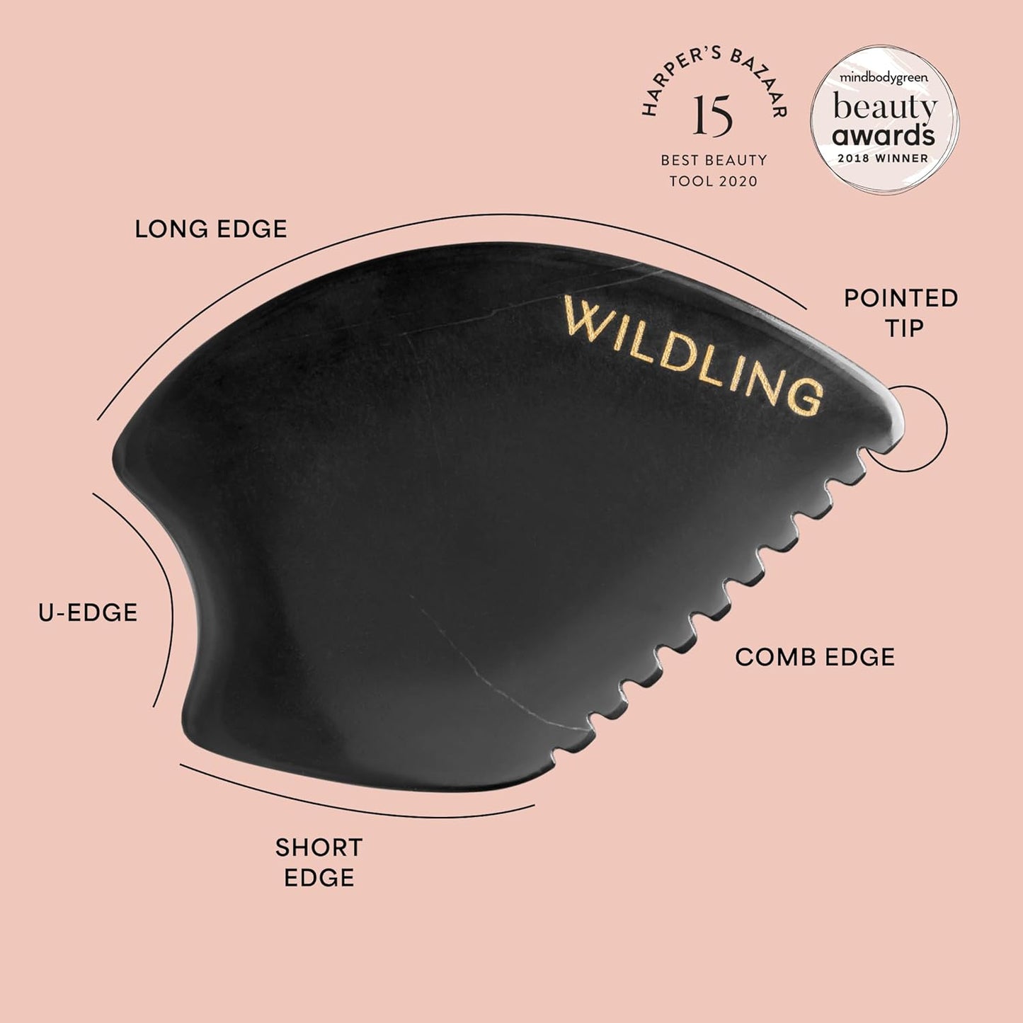 WILDLING Empress Stone Gua Sha Facial Stone I Facial Massage Stone to Lift, Plump, Tone + Sculpt I Patented Design Crafted with 100% Authentic Bian Stone