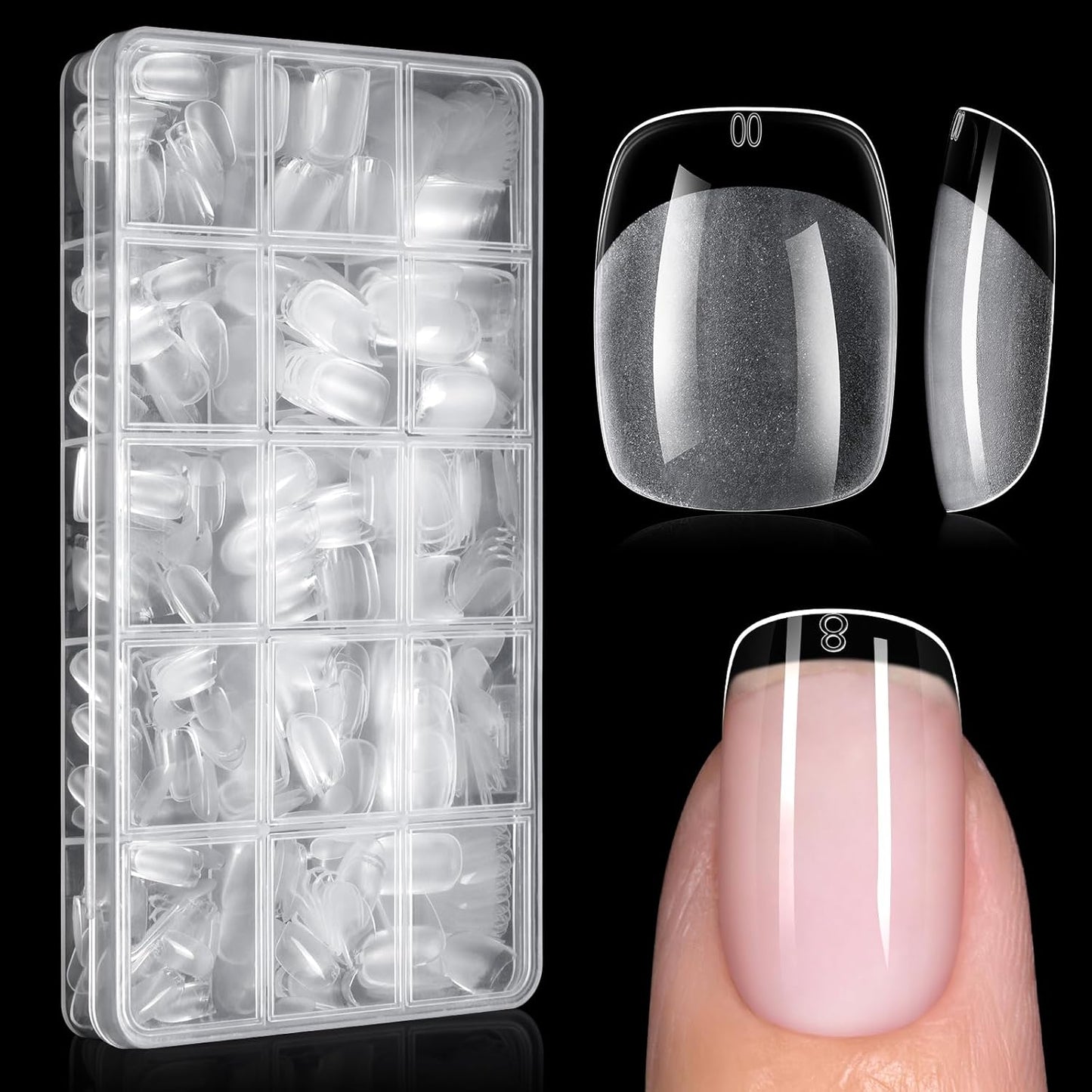 AILLSA Short Square Nail Tips, Fake Thickened Half Matte Nails Tips, Pre-shaped Press on False Nail Tip for Nail Salon 450PCS 15 Sizes with Storage Box