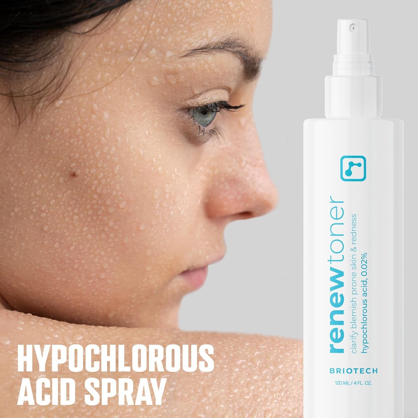 BRIOTECH Renew Toner, Hypochlorous Acid Spray, Minimize Appearance of Blemishes, Soothing Facial Mist for Sensitive Skin, Calm Redness & Bumps, Vegan, 4 fl oz (4 Pack)