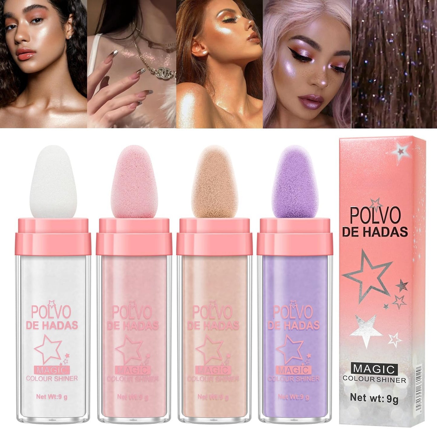 3 Pack Polvo De Hadas Fairy Dust Highlight Patting Powder - Full Body Contouring and Clavicle Pearlescent Patting Powder for Face and Eye, Halloween Sparkling Body Glitter Powder (3 Pack)