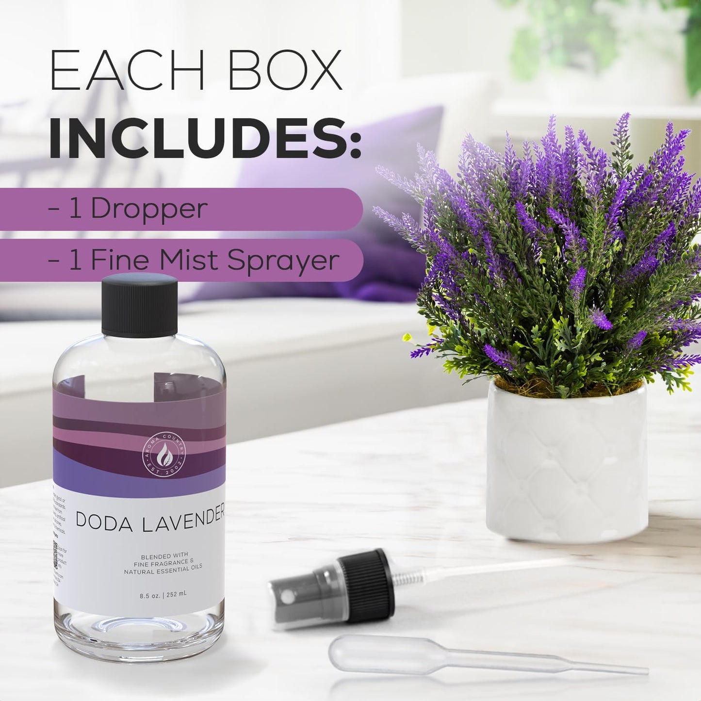 Aroma Country Doda Lavender Diffuser Oil - Luxury Essential Oils for Diffuser Refill & Air Freshener Room Spray - Long-Lasting & Natural Home Fragrance, Lavender Scented Oil for Diffusers (8.5 Fl. oz)