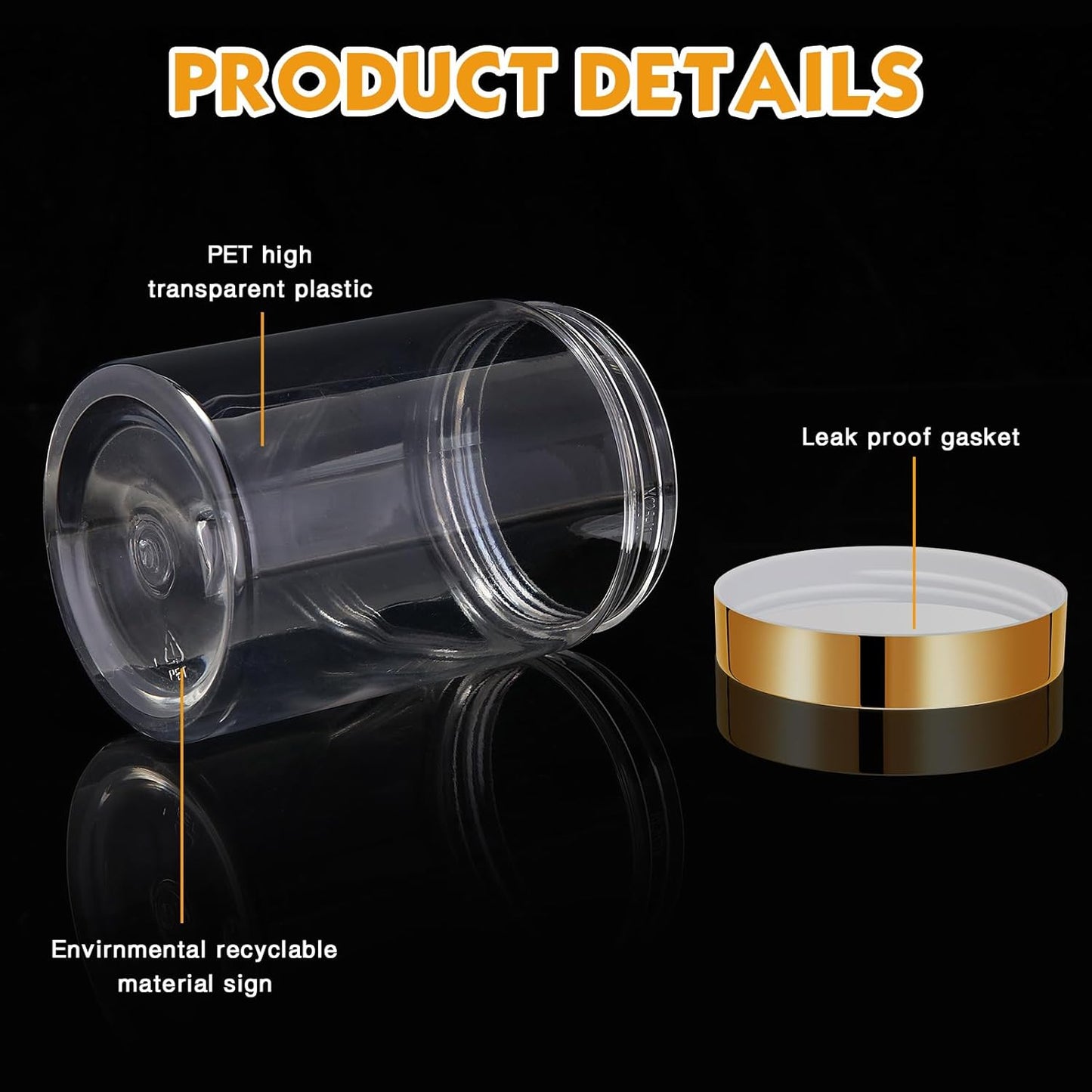 SATINIOR 100 Pcs Plastic Jars with Lids Small Containers Lids Wide Mouth Small Plastic Containers for Lotion Cream Rhinestones Body Butters Travel Storage(10 oz,Gold)