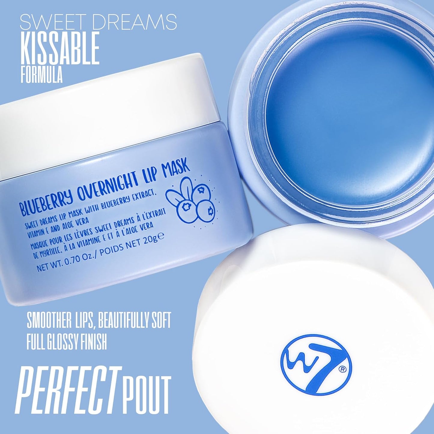 W7 Sweet Dreams Blueberry Lip Mask - Vitamin E, Aloe Vera and Grape Seed Oil - For Hydrated, Full Looking & Irresistible Lips - 0.67 Fl Oz