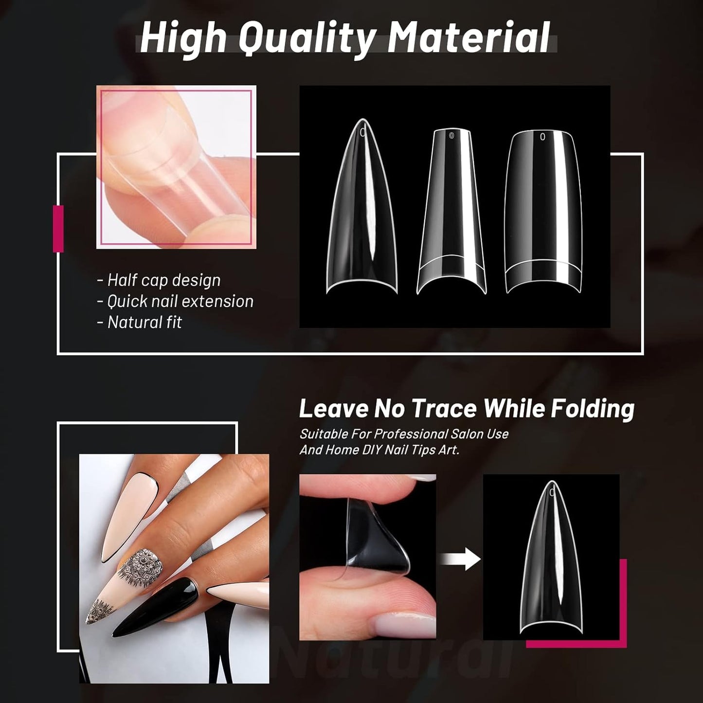 krofaue 3 Styles False Nail Tips Kit,340PCS Clear Coffin French Stiletto Nail Tips Half Cover Acrylic Artificial Press on Nails for Nail Extension Soft Gel Tips Art DIY