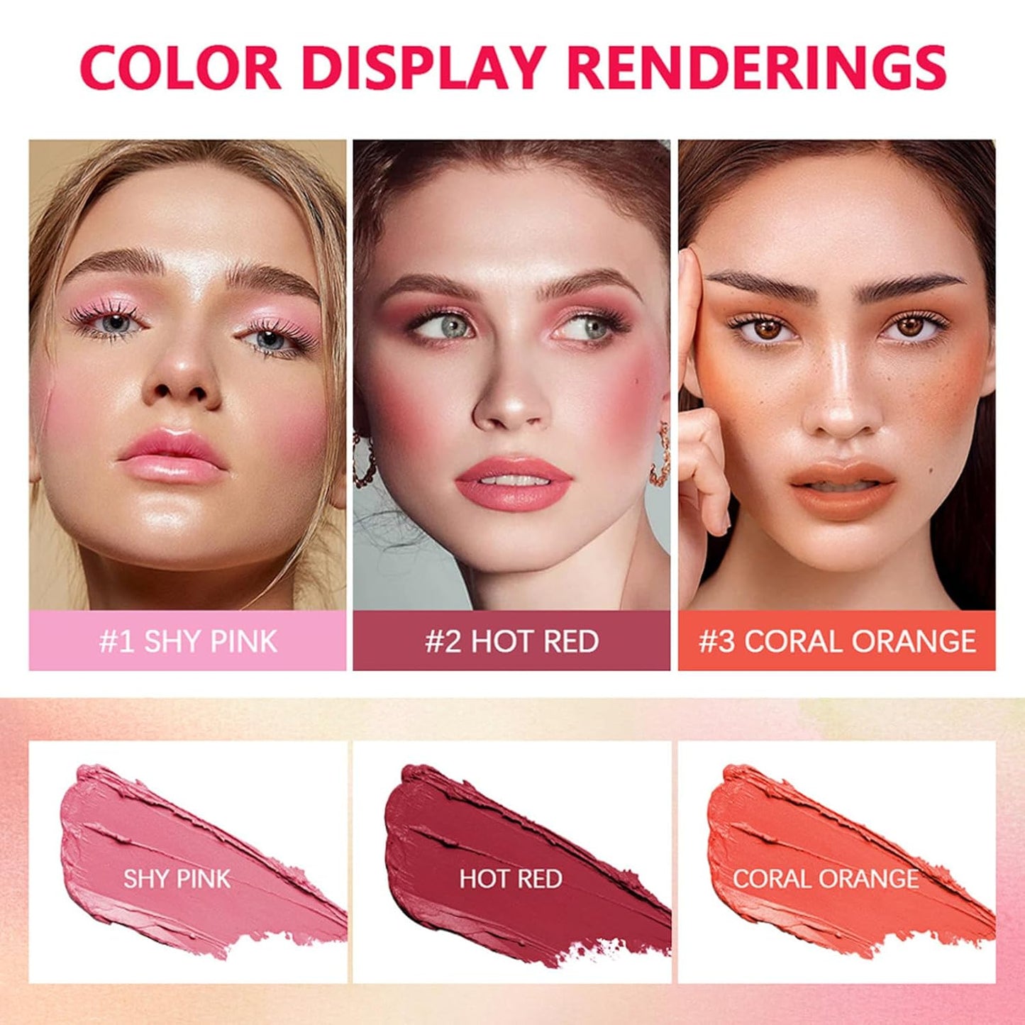 Cream Coral Orange Blush Stick,Multi-Use Makeup Milk Blush Stick,Long Lasting Natural Blush Makeup 2-in-1 Cheek and Lip Tint,Waterproof Vegan Tinted Moisturizer Matte Blush Stick for Cheeks and Lip