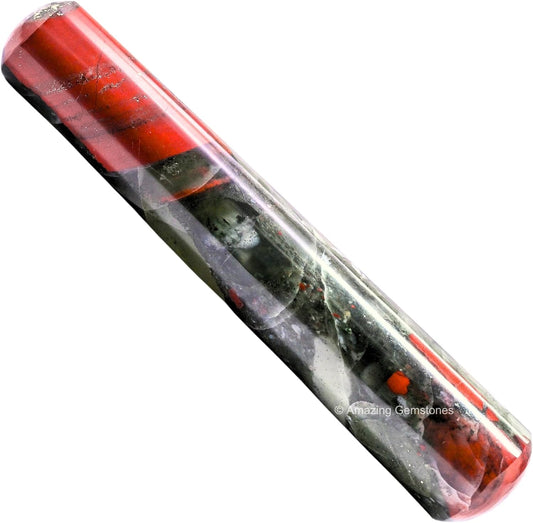Amazing Gemstone African Bloodstone Crystal Wand Massage Stick - Pelvic Wand Gua Sha for Adults - Crystals and Healing Stones Massage Wands for Adults Gifts (Smooth)