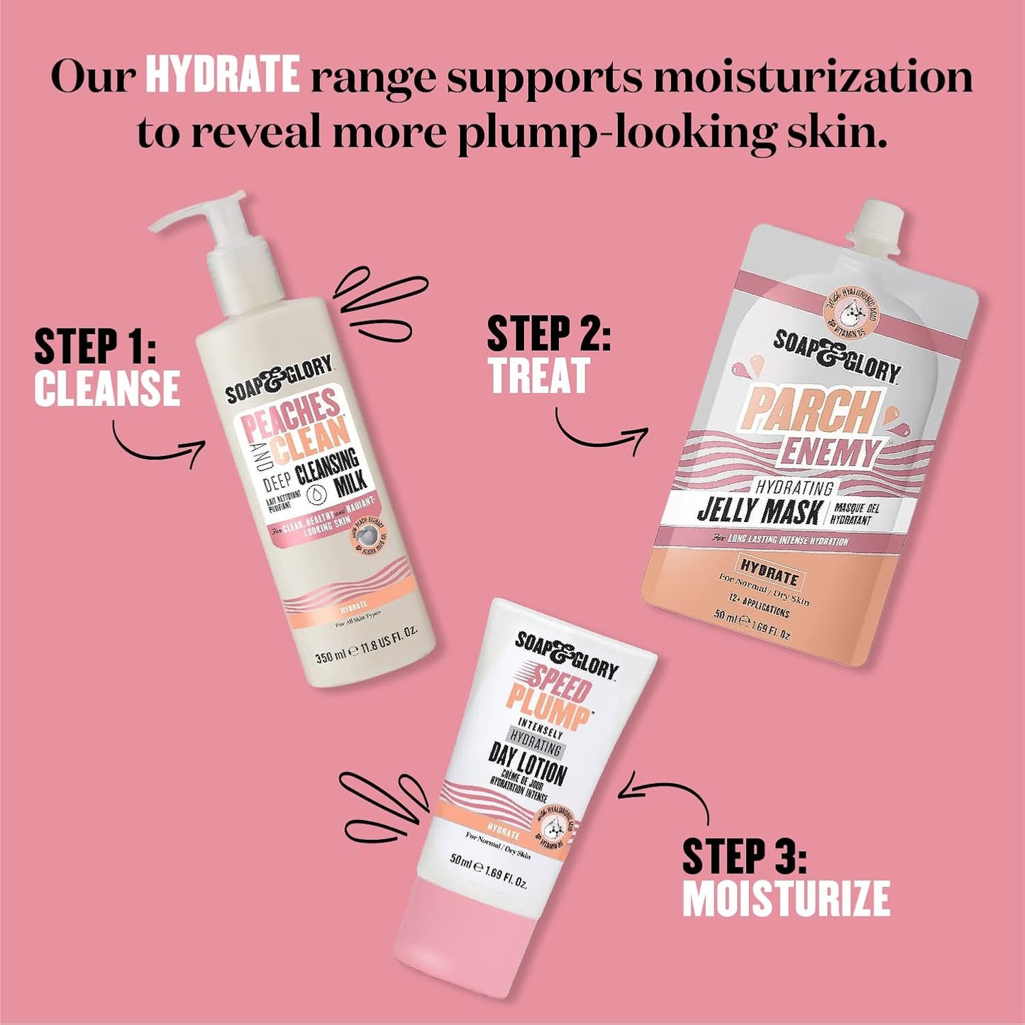 Soap & Glory Peaches & Clean Deep Cleansing Milk - 4 in 1 Milk Cleanser & Makeup Remover with Peach Extract, Ginseng & Jojoba Oil - Hydrating Facial Cleanser for Clarified & Energized Skin (350ml)