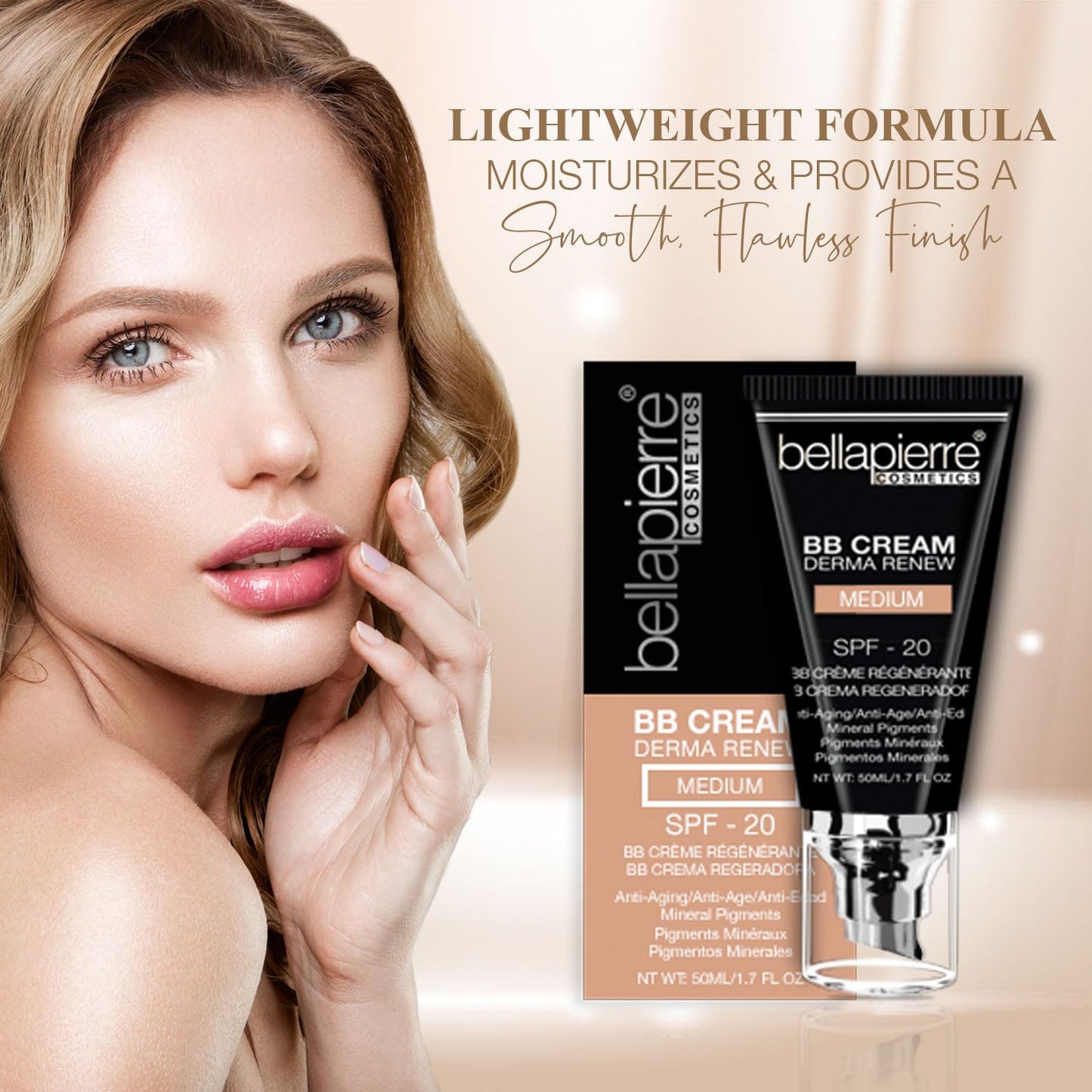 bellapierre BB Cream with SPF 20 - Tinted Sunscreen, Concealer, Matte Foundation, & Moisturizing Face Cream | Lightweight Formula + Pump Top Applicator | Non-Toxic & Paraben Free | 1.7 Oz - Dark