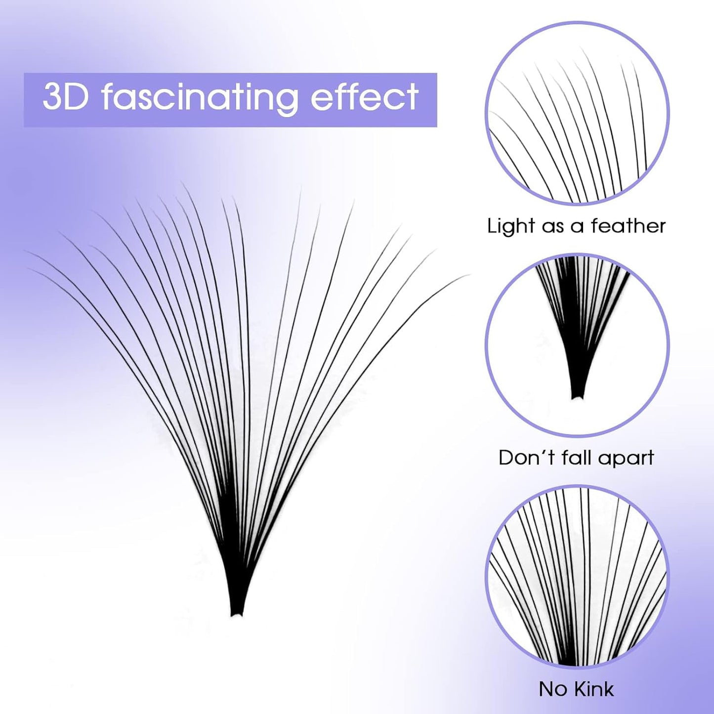 Easy Fan Volume for Lash Artists: Wendy, Handmade Fans for Eyelash Extensions, Self Fanning, Blooming, Black, C Curl, 0.05mm, 8-14mm, KH126