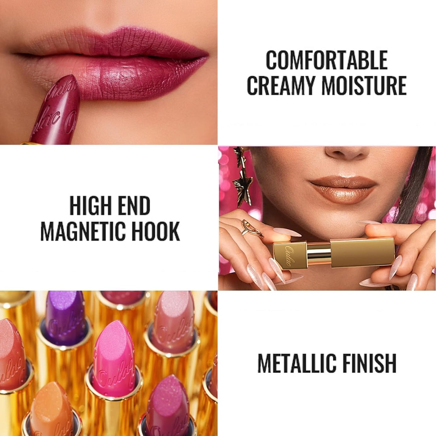Oulac Lipstick & Lipliner Set 3PCS High Impact Lipcolor with Moisturizing Formula, Vegan Beauty, Full-Coverage Lip Color, Gift Lipstick for Women, 01+21+D07