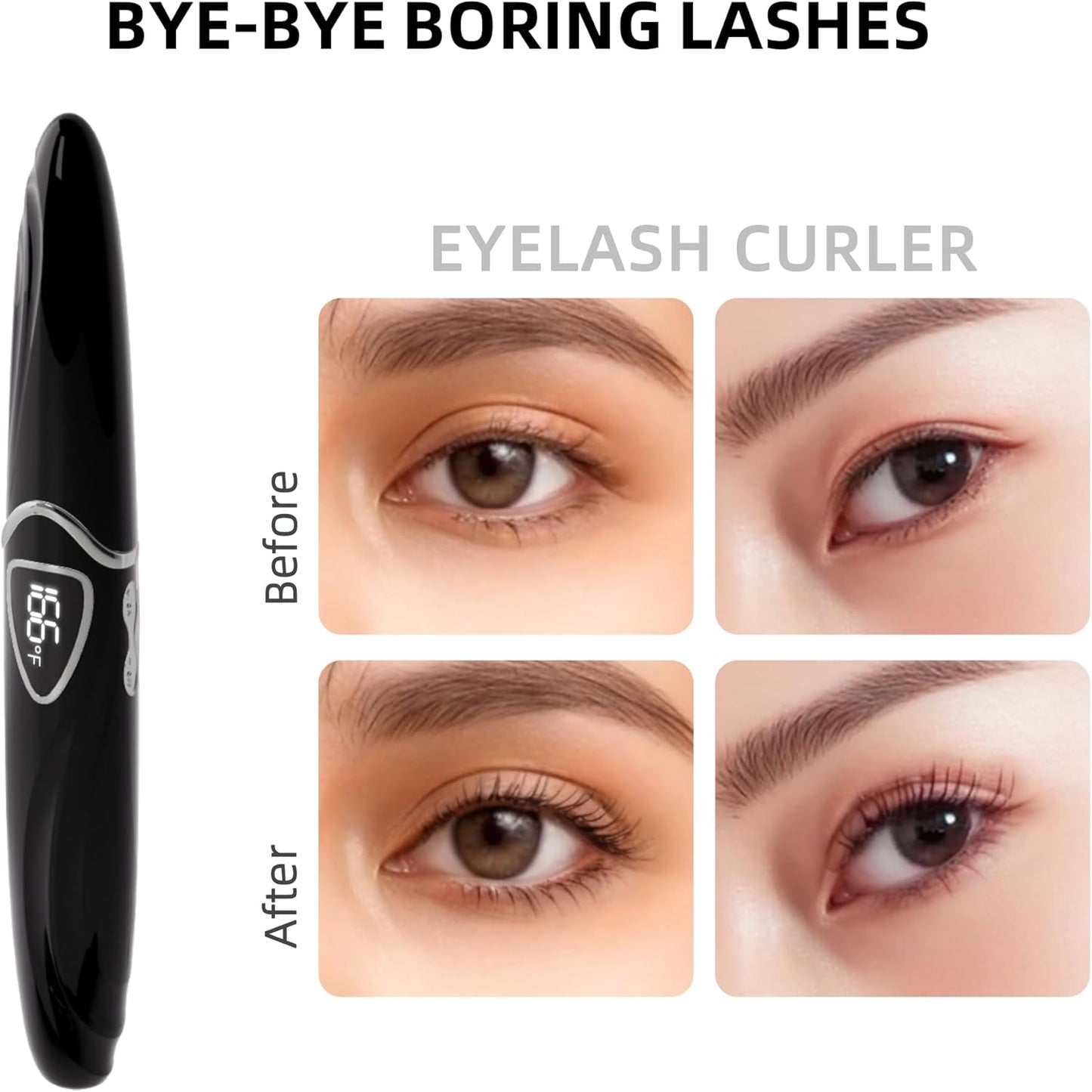 Heated Eyelash Curlers, Portable Heated Lash Curler,Heated Eyelash Curler Intelligent Power 0ff, Makeup Electric Eyelash Curler (Black/Silver, S600-148MM)