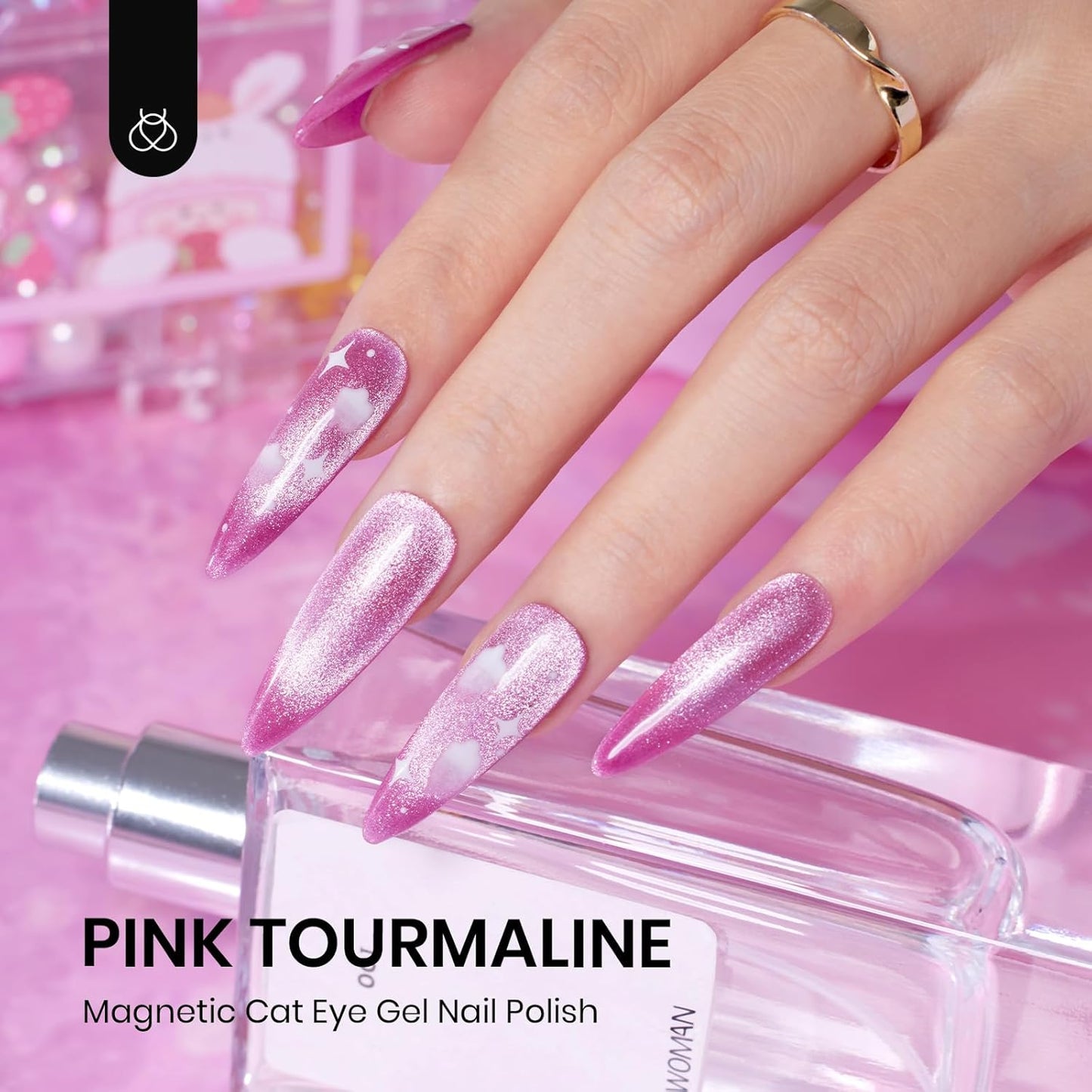 Beetles Pink Cat Eye Gel Nail Polish - 15ml Pink Velvet Cat Eye Magnetic Glitter Gel Polish Soak Off UV Salon DIY French Nail Art Home Manicure Gift for Women