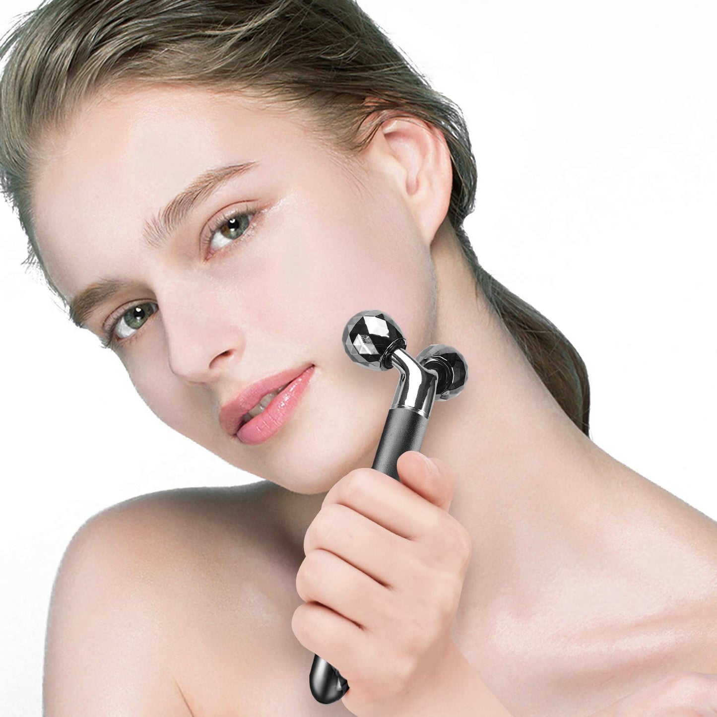 3-IN-1 Electric Jade Roller 3D Roller Facial Roller & Face Massager,Black