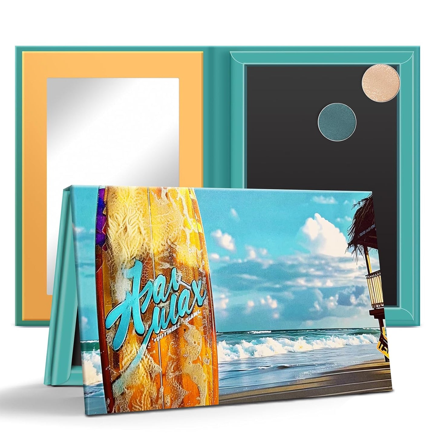 Empty Magnetic Makeup Palette, DIY Eyeshadow Pans Organizer With Mirror Inside, Frosted Finish Embossed Art Paper Makeup Organizer (Summer Day)