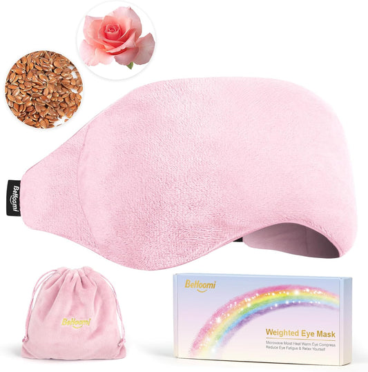 Weighted Eye Mask for Sleeping, Soft Heated Eye Mask, Moist Heat Warm Compress for Eyes, Natural Rose & Flaxseeds Microwave Reusable Sleep Mask, Must Haves for Women Spa, Home, Office
