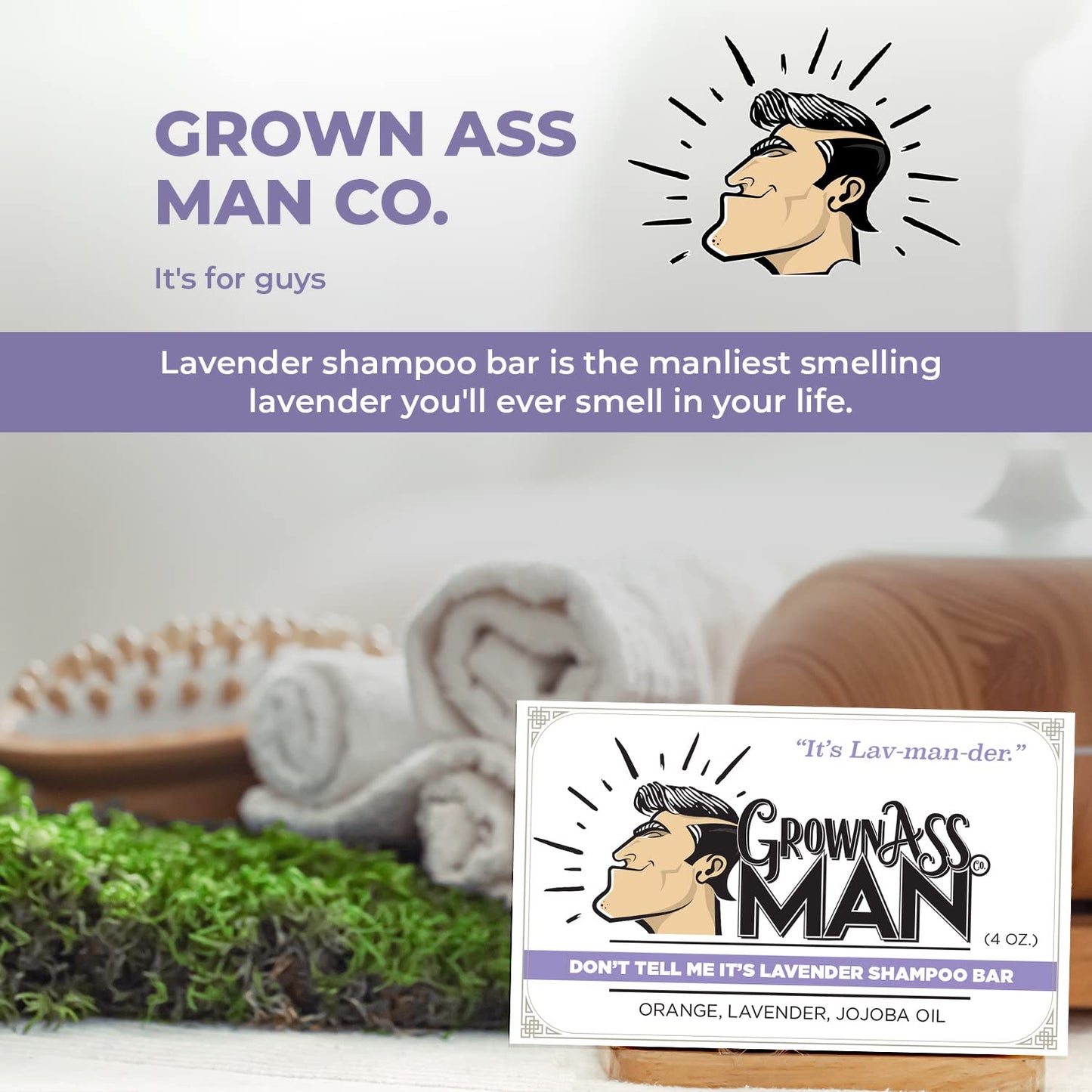 Solid Shampoo Bar Rich Lather 3 in 1: Hair, Beard & Body Wash - Plastic Free & Eco-Friendly, Natural & Organic for All Hair Types, 4oz Bar (Don't Tell Me It's Lavender, Single)