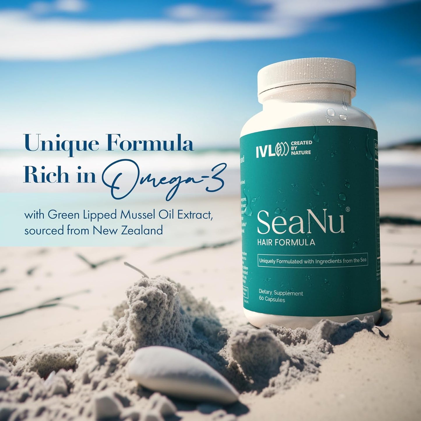 IVL - SeaNu Hair Vitamins Supplements - Hair Strength, Strand Thickness, Hair Growth - with Biotin, Vitamin B3, Zinc, Saw Palmetto Berry Extract, Green Lipped Mussel - Vitamin Hair Growth (3 Pack)