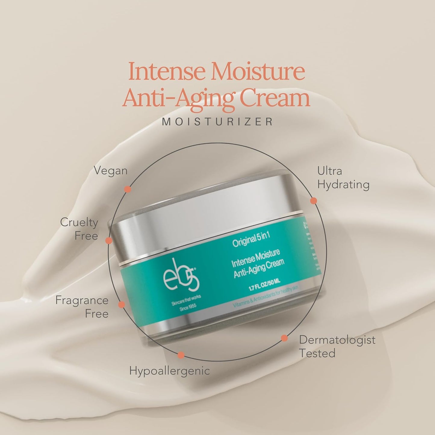eb5 Intense Moisture Anti Aging Moisturizer Face and Neck Cream- Tone & Tighten Skin with Retinol, Fade Fine Lines and Wrinkles with Vitamin E, A and B5-4oz