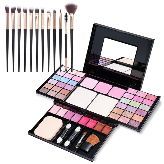 Makeup Kit Eyeshadow Palette for Women Full Gift Kit Girl Kids 49 Colors Makeup Set Combination Eyeshadow Palette with 12pcs Makeup Brushes