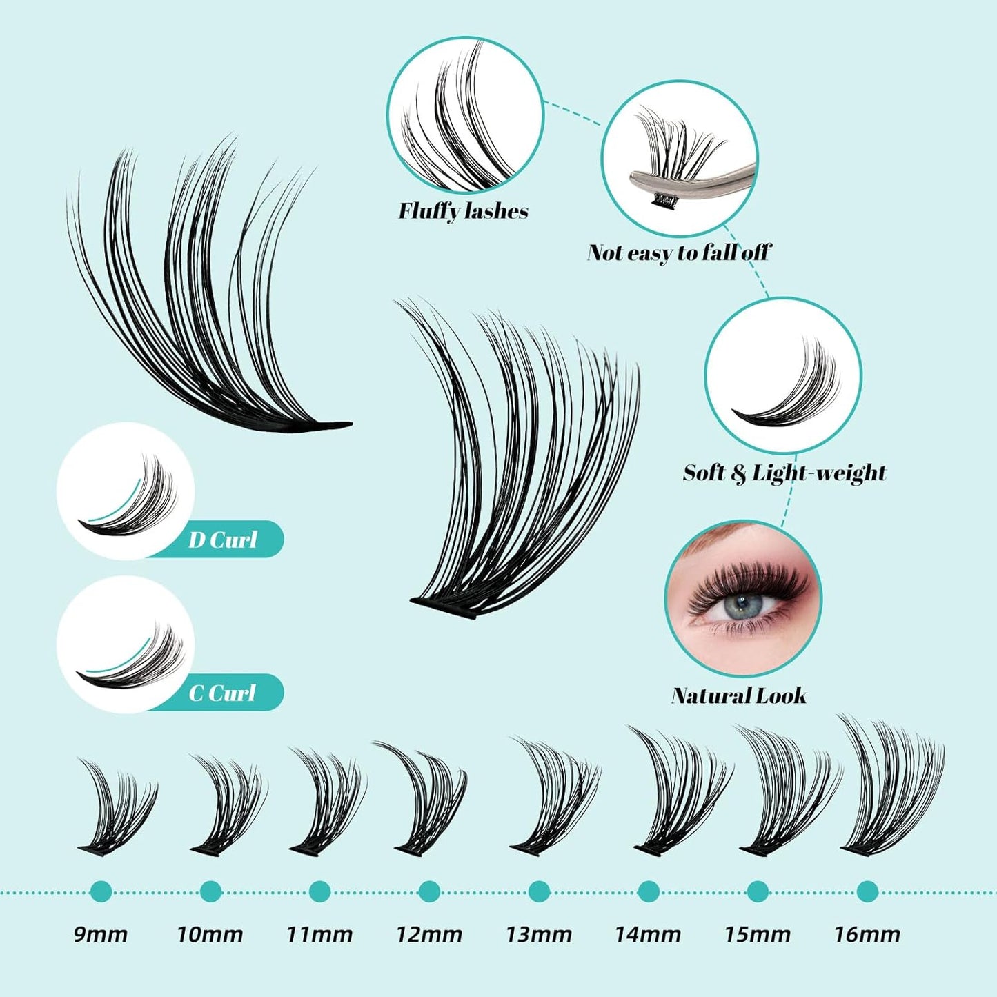 Lash Clusters Kit 320Pcs,DIY Individual Lashes Extension Kit,Lash Bond And Seal,Lash Remover For Eyelashes Extensions,Lash Applicator Tool For False Eyelash Cluster Kit At Home(3040D,D-Mix9-16mm Kit)