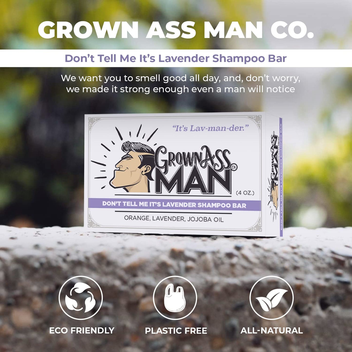 Solid Shampoo Bar Rich Lather 3 in 1: Hair, Beard & Body Wash - Plastic Free & Eco-Friendly, Natural & Organic for All Hair Types, 4oz Bar (Don't Tell Me It's Lavender, Single)