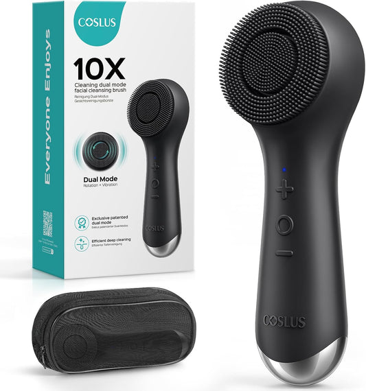 COSLUS Face Scrubber Facial Cleansing Brush: 2 in 1 Spin and Vibration Patented Tech, Silicone Electric Exfoliator Scrubber with Automatic Foaming, Waterproof Face Cleanser Brush for Men and Women