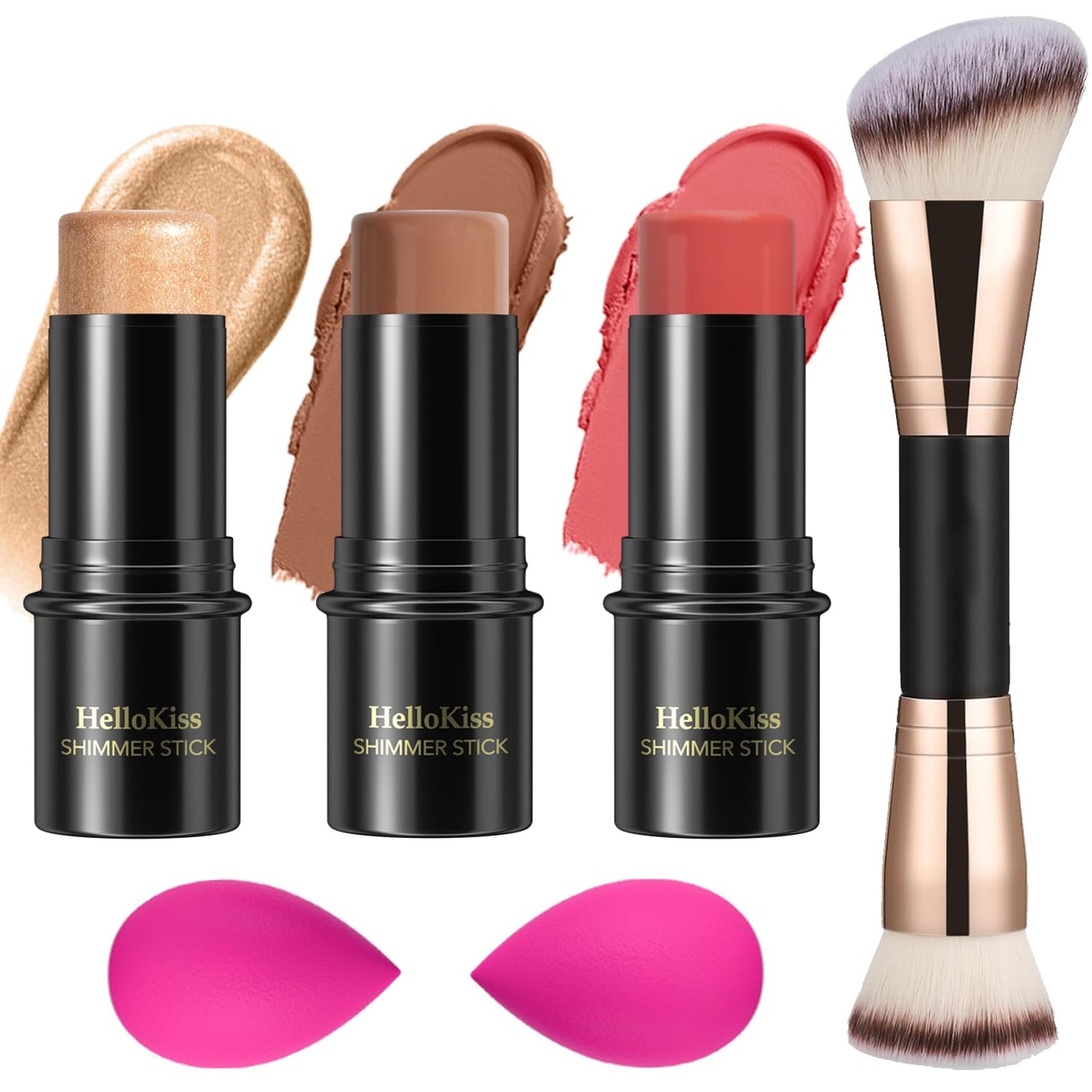 3 Pcs Cream Contour Stick Makeup Kit, Shades with Highlighter, Blush and Bronzer Contour Stick for Sculpt the Cheeks, Waterproof, Matte & Dewy Finish (Medium,#04+#07+#14)