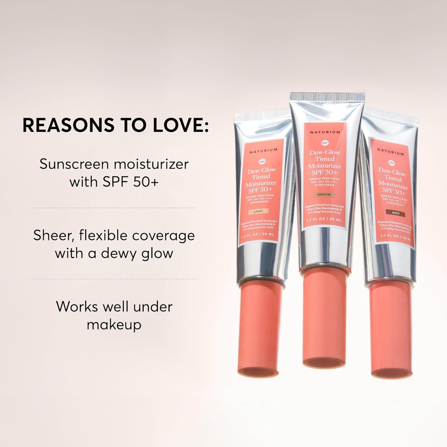 Naturium Dew-Glow Tinted Moisturizer SPF 50+ Medium, Daily Moisturizing Sunscreen & Face Primer with Tint, Skin Protector with Dewy Finish, 1.7 oz
