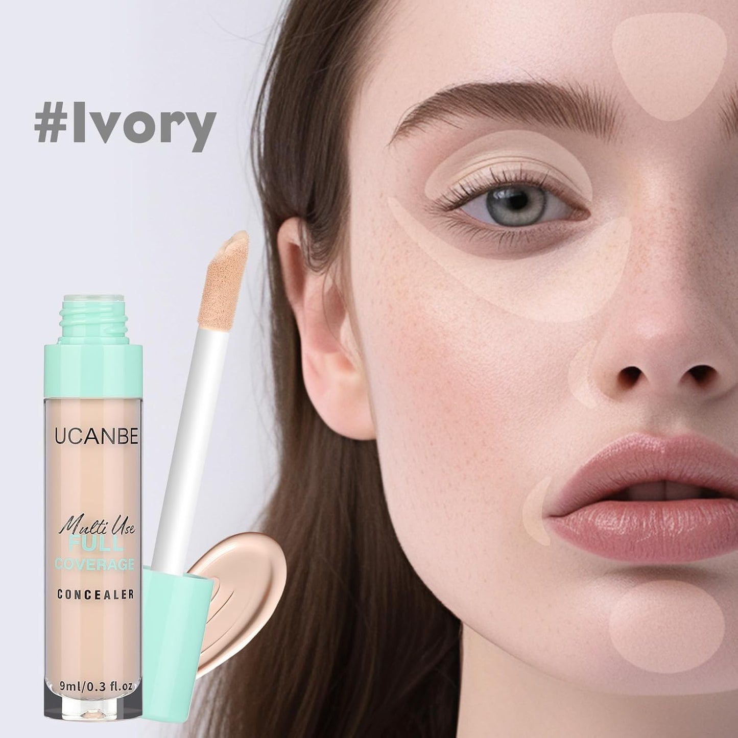 UCANBE Liquid Concealer Stick, Conceals, Covers, Highlights, Medium to Full Coverage Hydrating Color Corrector Face Makeup for Under Eye Dark Circles, Redness, Dullness, Fine Lines - Ivory-0.3 Fl.oz