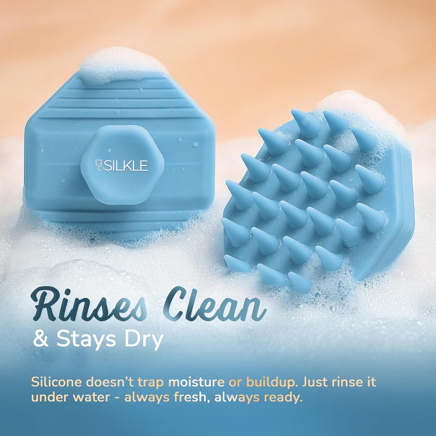 Silicone Scalp Scrubber - Massage Shampoo Brush, Soft Bristles for Hair Growth & Dandruff Removal - Ergonomic Design, Wet & Dry Use, Deep Cleansing Scalp Exfoliator for All Hair Types - Blue