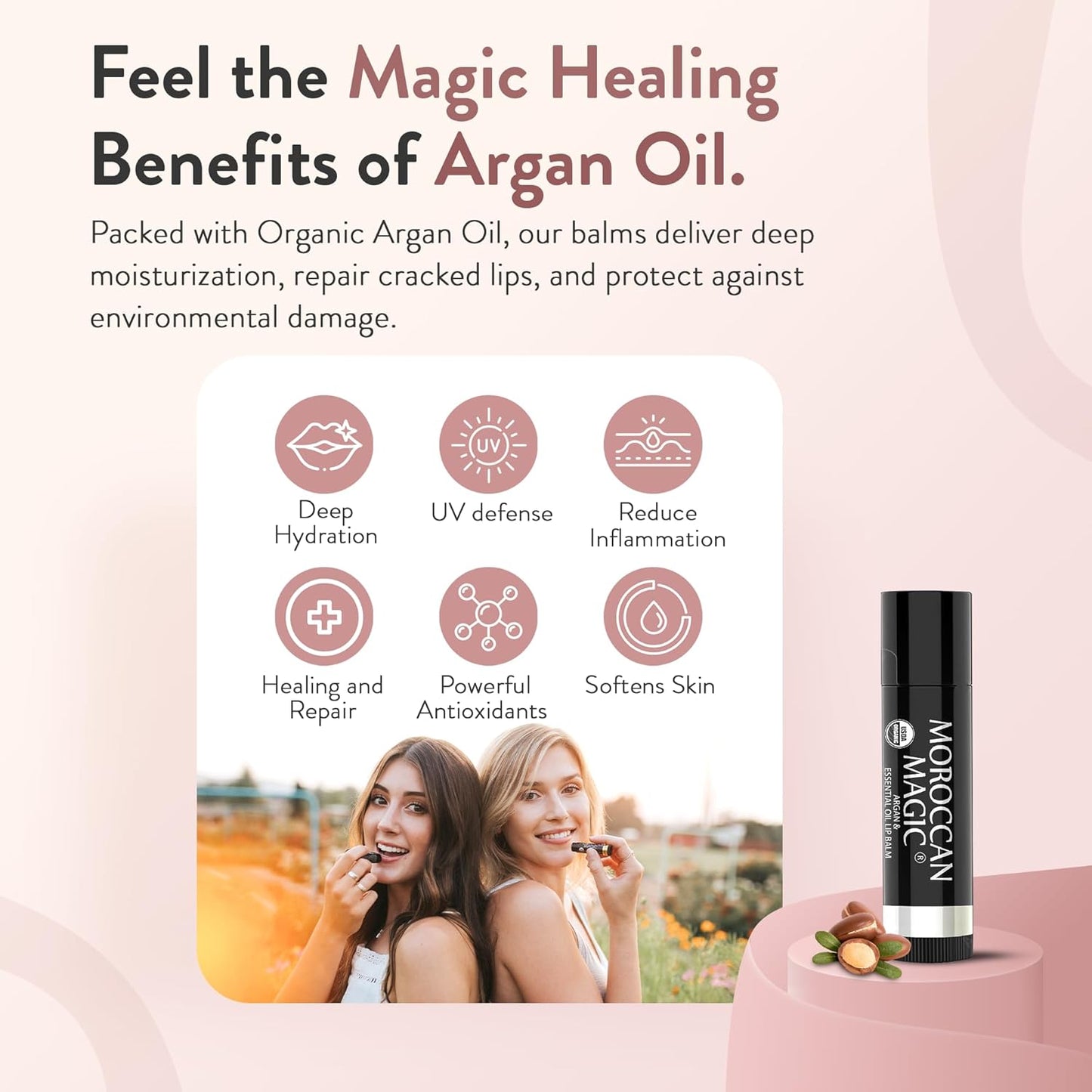 Moroccan Magic Organic Lemon Thyme Lip Balm 3 Pack | Ultra-Hydrating Argan & Essential Oil Lip Moisturizer + Vitamin E | Natural Chapstick for Dry Lips | Smooth, Non-Toxic | Organic Lip Balm