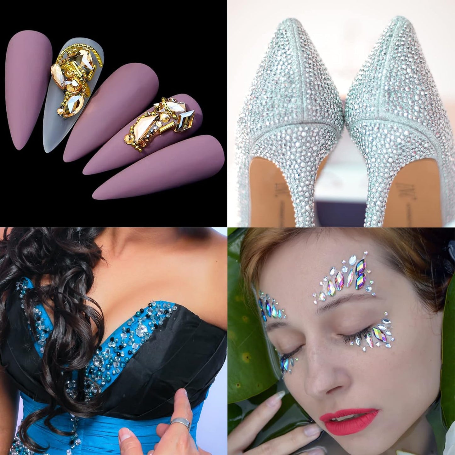 Nail Rhinestones Kit, Nail Art Decorations with Wax Pencil Flat AB Rhinestones Kit DIY Crafts Gemstones for Nail, Shoes, Clothes, Jewels (600 Gold diamonds + 2500 flat rhinestones)