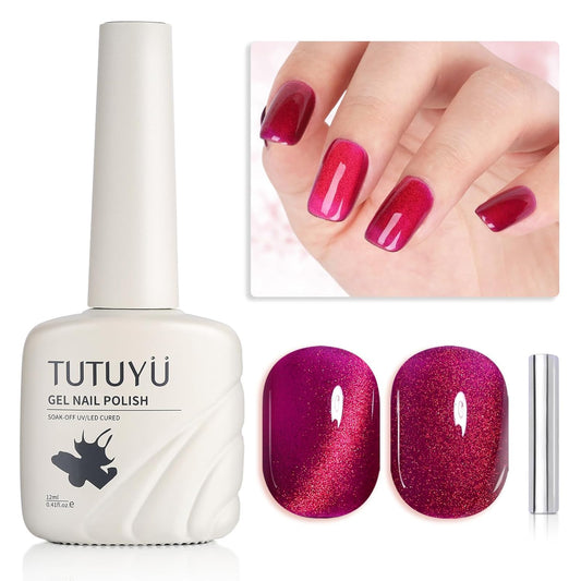 Deep Red Purple Cat Eye Gel Nail Polish - Perfect for DIY at Home & Ideal Gift for Nail Art Lovers!