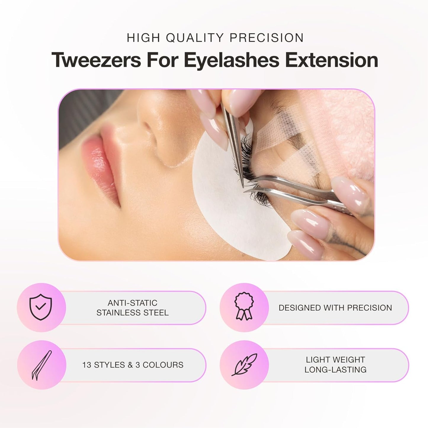 Curacoro Lash Tweezer - Professional & Precision Fiber Tip Grip Lash Tweezers for Eyelash Extensions, Multi Shapes & Purposes Tweezers for Volume, Isolation & Classic Lashes (Gold, Girl Boss)